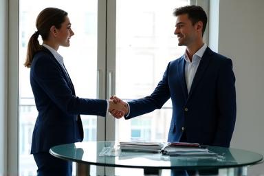 Stretta di mano formale in ufficio moderno
